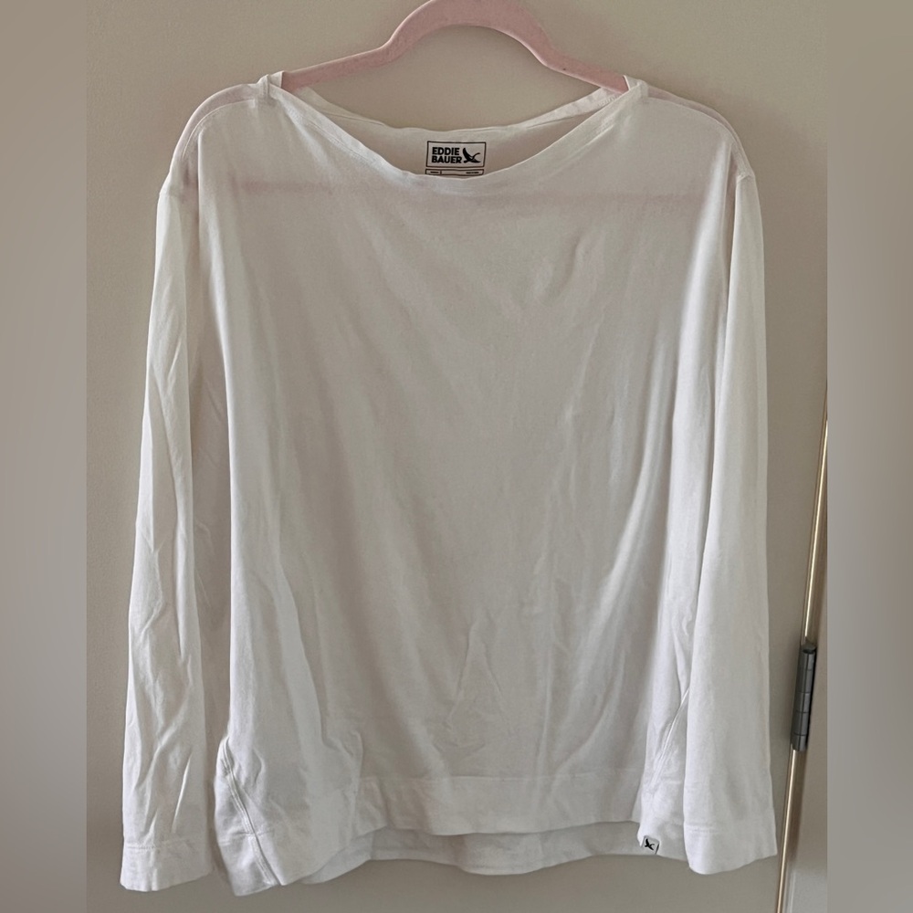 Eddie Bauer White Women's Long Sleeve Cotton Boatneck Tee